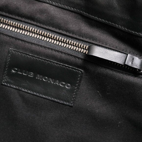 CLUB MONACO Unisex Large Black Soft Leather Zippered Shoulder Laptop Bag Purse - Picture 7 of 12